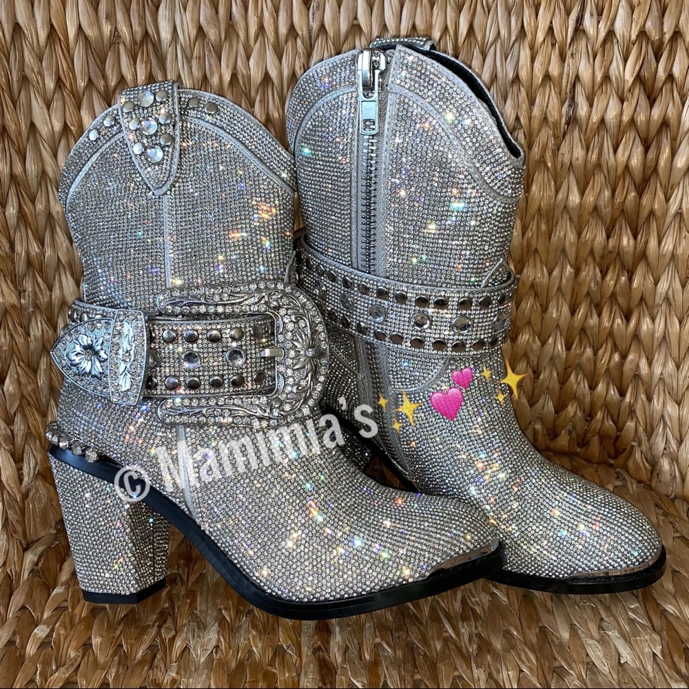 New Doll Kill Icy Sheriff Shine Bling Cowboy Boots - Picture 3 of 8